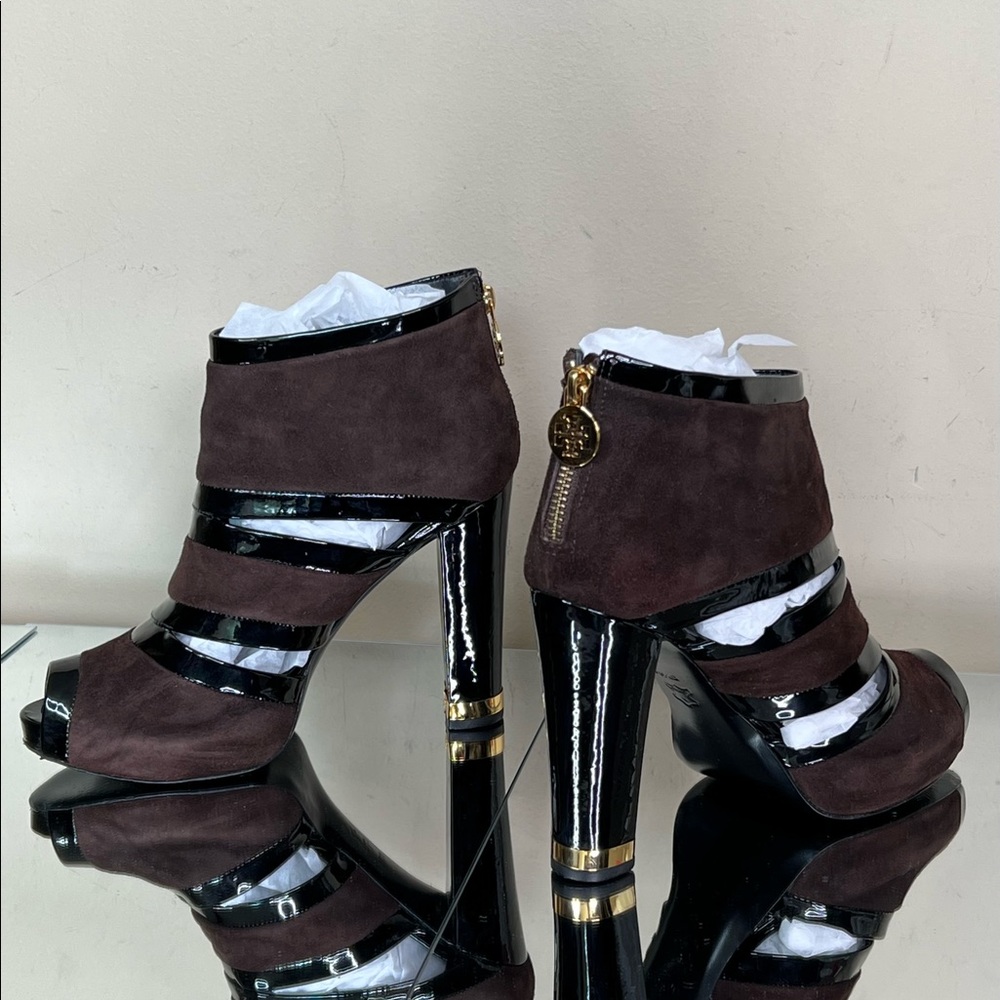 Tory Burch Suede Patent Heel Bootie - Picture 6 of 11